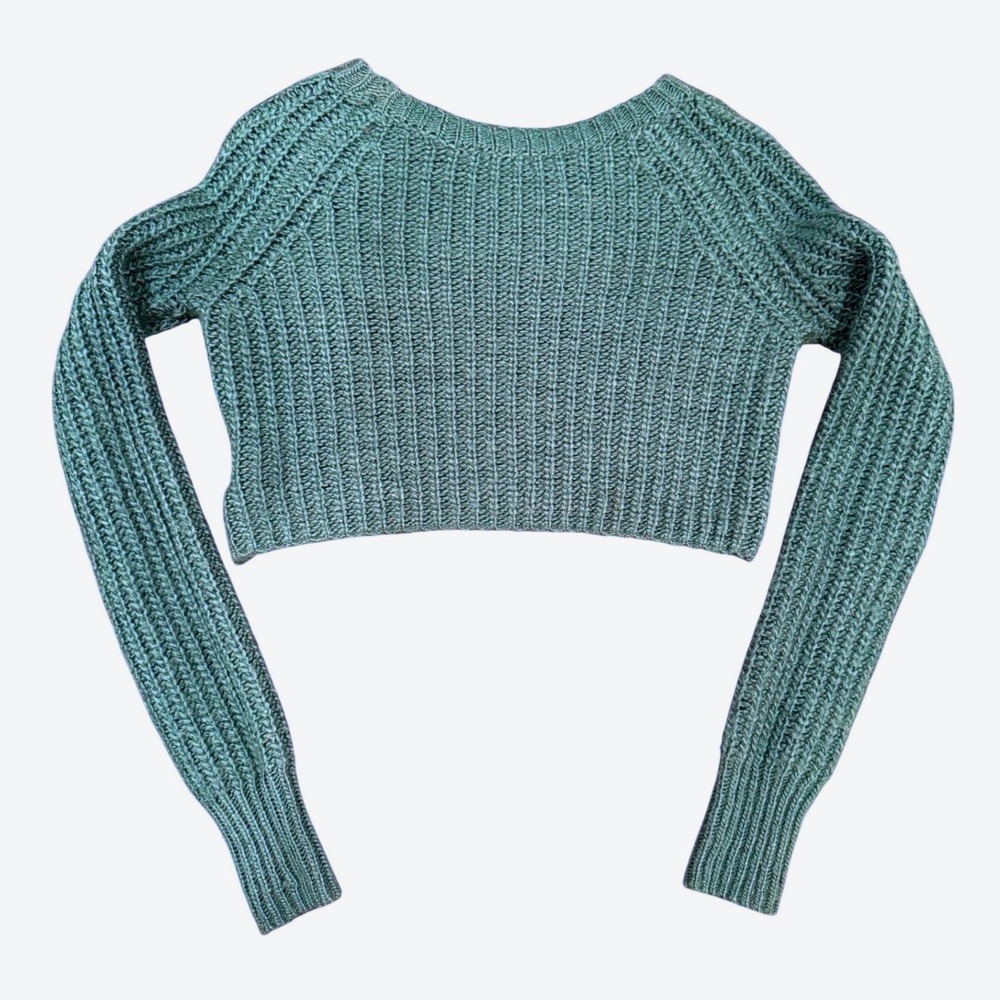 Kimchi Blue Urban Outfitters Hunter Green Ribbed Knit Cropped Sweater Womens XS